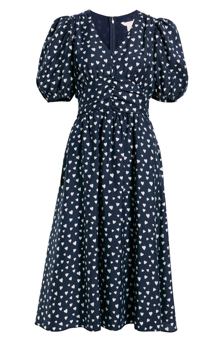 Caslon<sup>®</sup> Puff Sleeve Heart Midi Dress, Alternate, color, Navy- White Floating Hearts