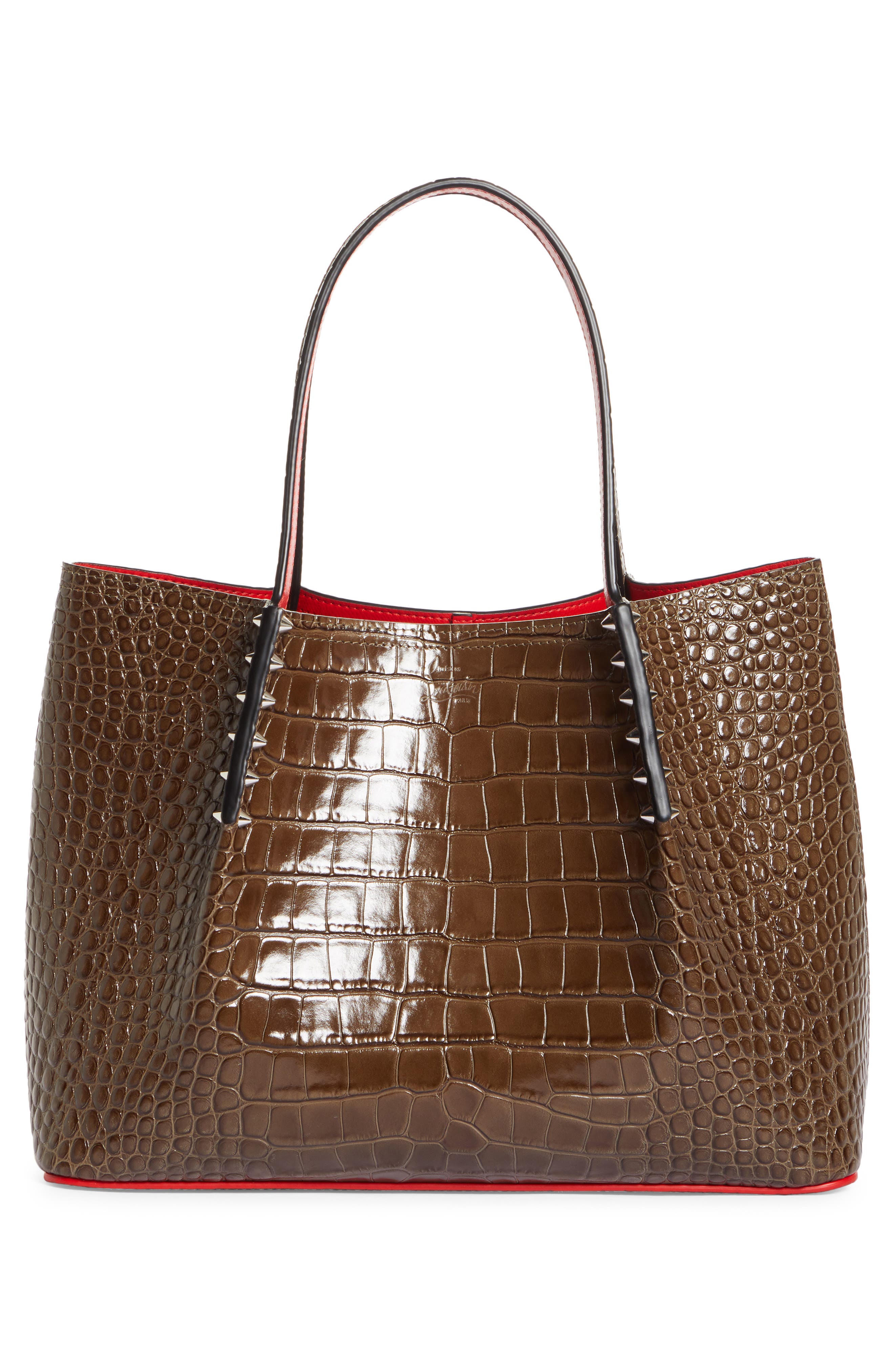Small Cabarock Croc Embossed Calfskin Leather Tote, Alternate, color, SILEX