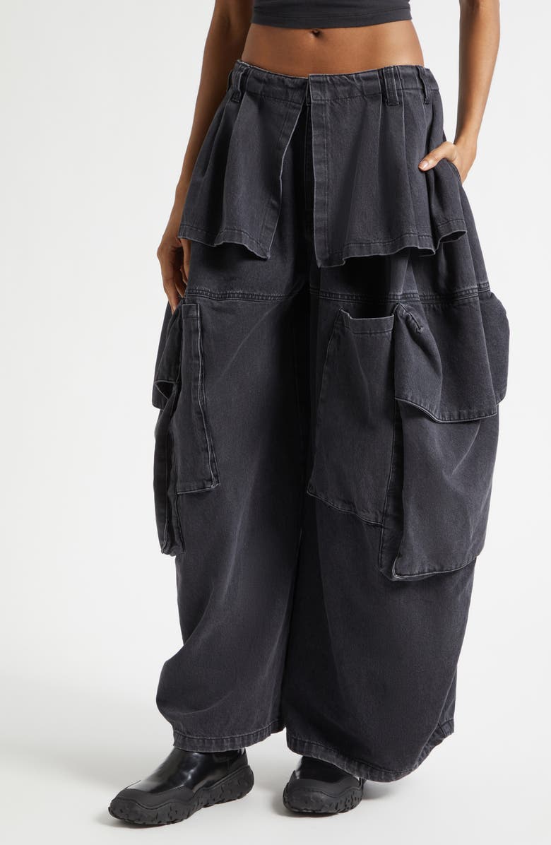 Collina Strada Hazel Skirt Panel Oversize Denim Cargo Pants, Alternate, color, Charcoal