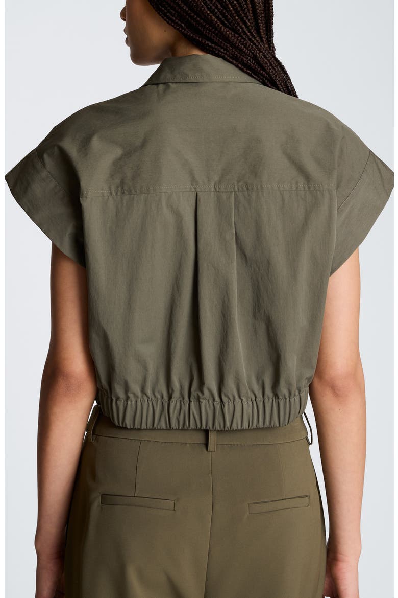 Cotton Blend Crop Button-Up Shirt, Alternate, color, TURTLE GREEN