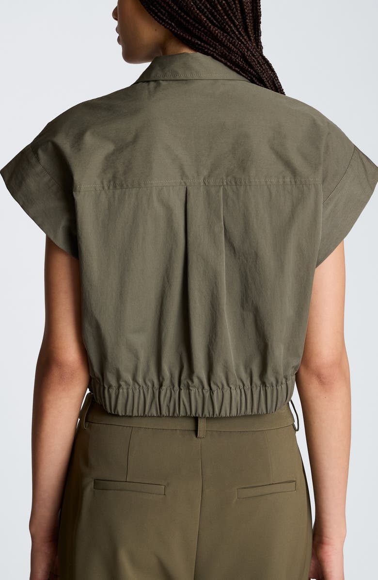 Kenneth Cole Cotton Blend Crop Button-Up Shirt, Alternate, color, Turtle Green