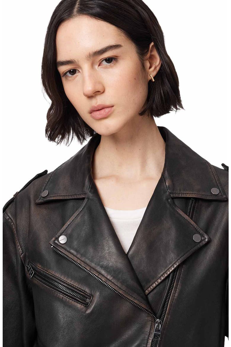 Samina Leather Biker Jacket, Alternate, color, BLACK/ BROWN