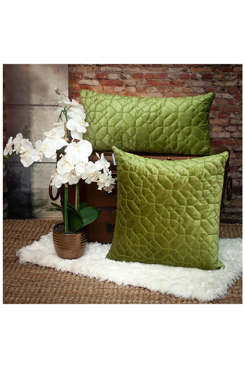 Geometric Embroidered Velvet Accent Pillow, Alternate, color, OLIVE