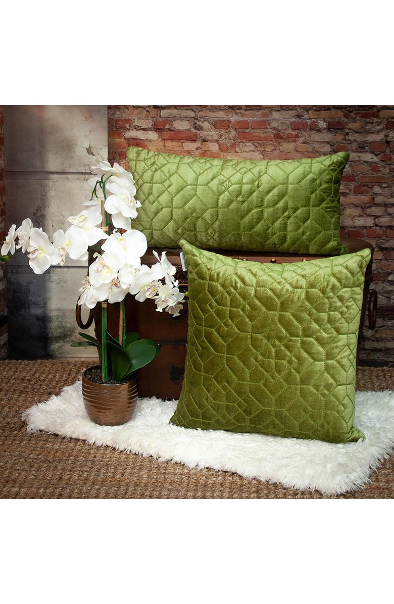 PARKLAND COLLECTION Geometric Embroidered Velvet Accent Pillow, Alternate, color, Olive