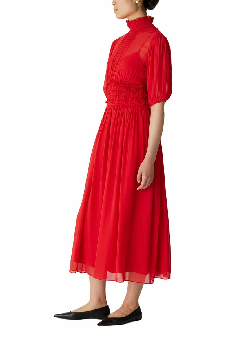 Viscose Chiffon Smocked Waist Dress, Alternate, color, RED LIP