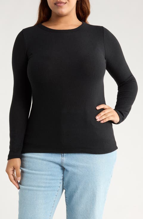 Long Sleeve Brushed Knit Top (Plus)