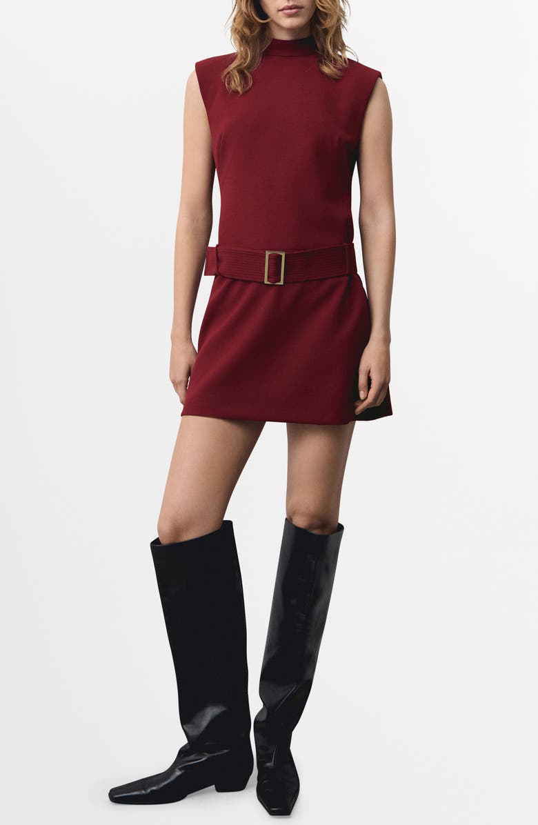 MANGO Sleeveless Belted Minidress, Main, color, Maroon