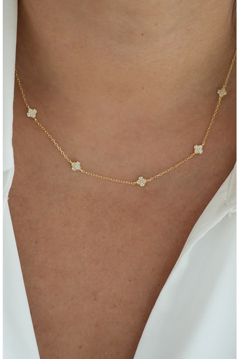Pavé Clover Station Necklace, Alternate, color, GOLD