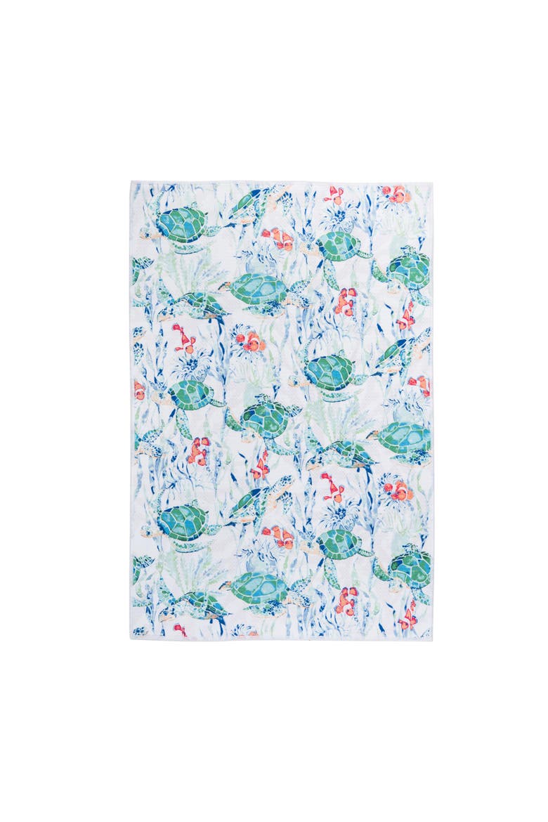 Sea Turtle Cove Christmas Coastal 100% Cotton Dishtowel, Main, color, Blue