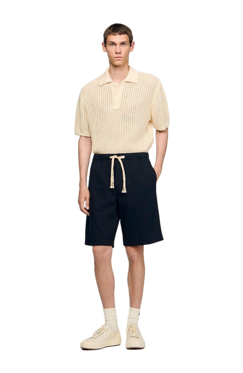 SANDRO Elasticated waist cotton shorts, Alternate, color, Navy Blue