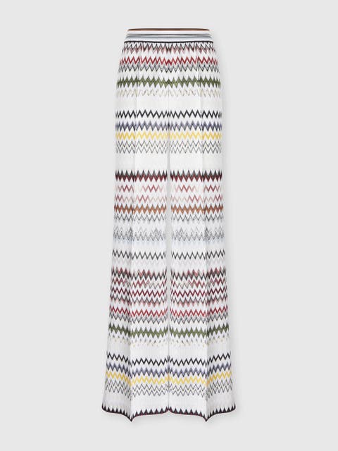 Wide Zigzag Viscose And Cotton Trousers