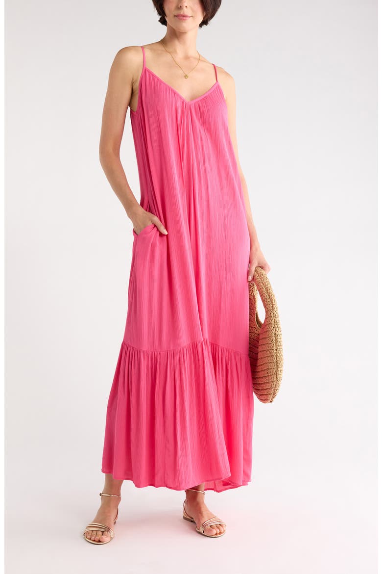 Gauze Tiered Maxi Dress, Main, color, PINK CARMINE