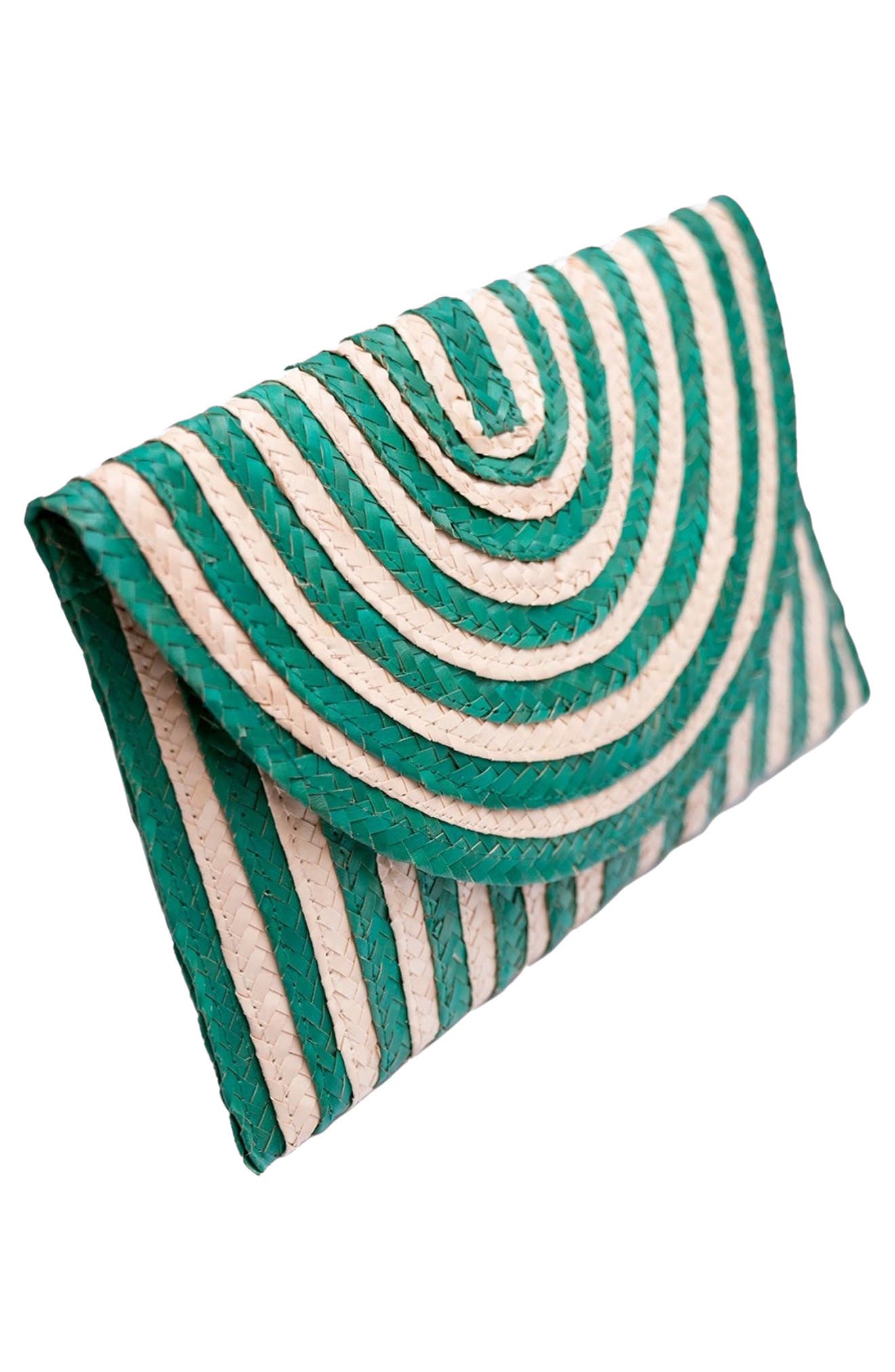 Brooke Stripe Handwoven Raffia Clutch, Alternate, color, CREAM/ GREEN