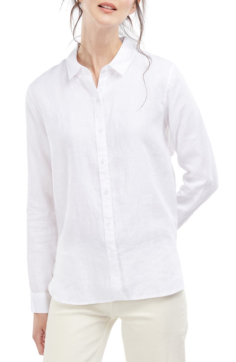 Barbour Marine Linen Button-Up Shirt, Main, color, White