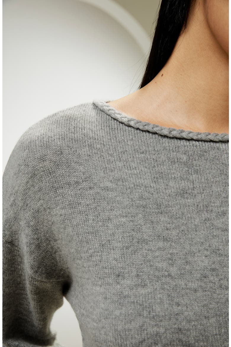 Braided Collar Wool and Cashmere Blend Sweatshirt, Alternate, color, Light Gray
