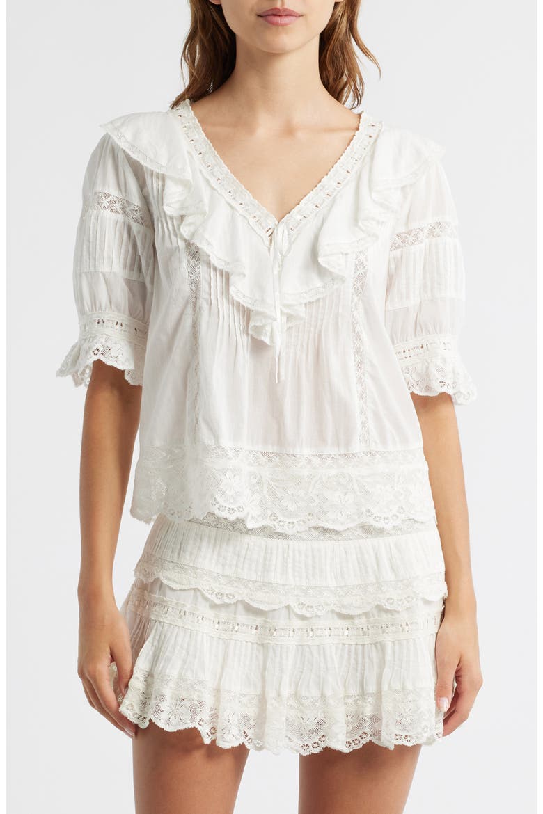 Romilly Ruffle & Lace Top, Main, color, OFF WHITE
