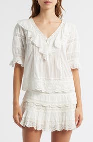 LoveShackFancy Romilly Ruffle & Lace Top