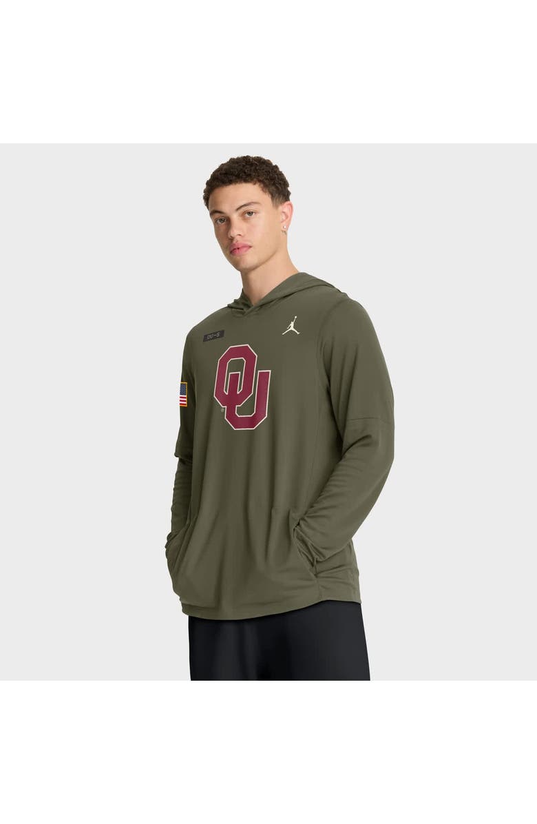 Jordan Brand Men's Jordan Brand Olive Oklahoma Sooners 2025 Military Appreciation Dri-FIT Long Sleeve Hoodie T-Shirt, Main, color, Olive
