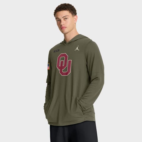 Men's Jordan Brand Olive Oklahoma Sooners 2025 Military Appreciation Dri-FIT Long Sleeve Hoodie T-Shirt