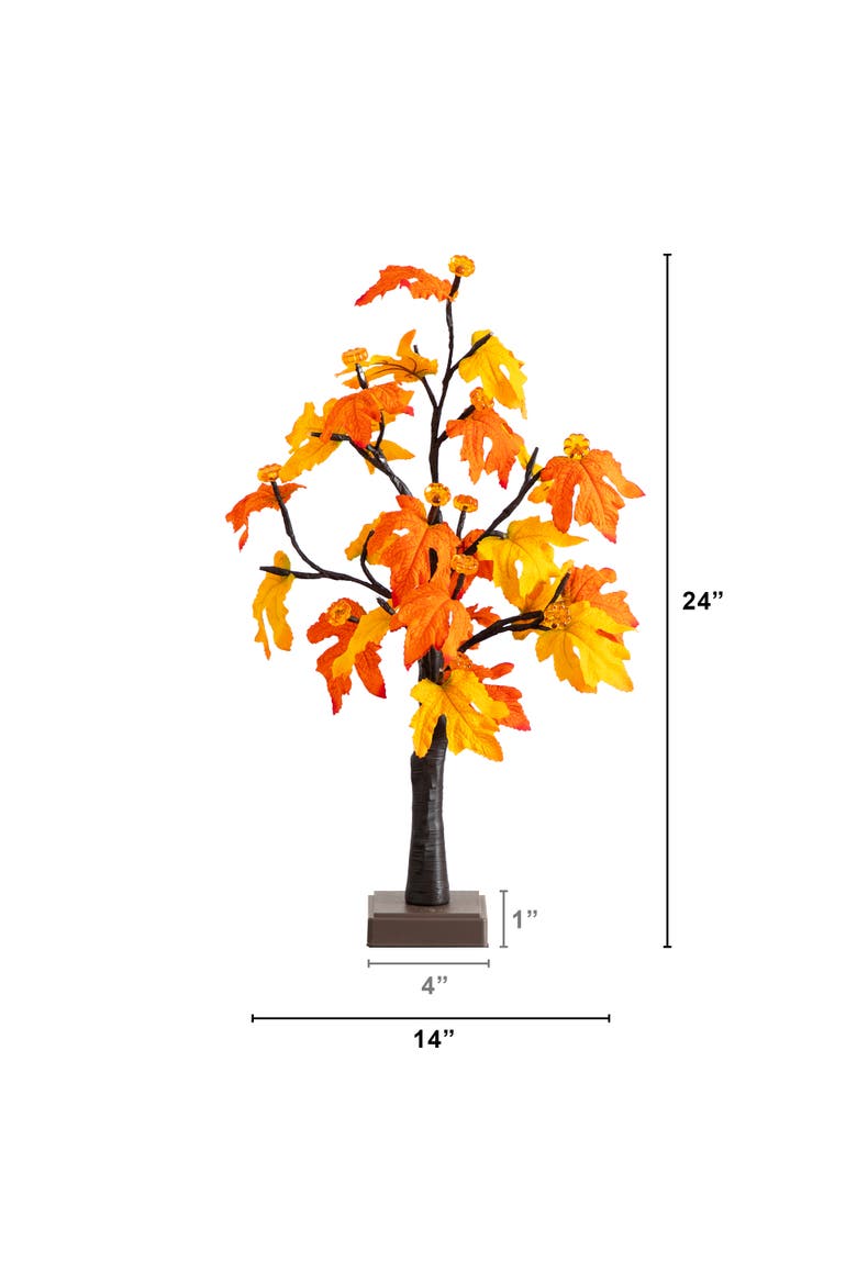 2-ft Pre-Lit Autumn Maple Artificial Fall Tree with 24 Warm White LED & Pumpkin Shaped Lights with Detachable Base, Alternate, color, Orange