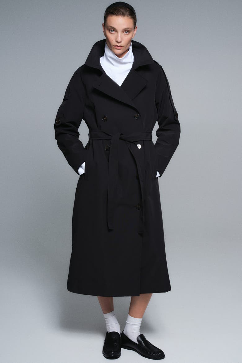 Double-Breasted Trench Coat, Alternate, color, Black