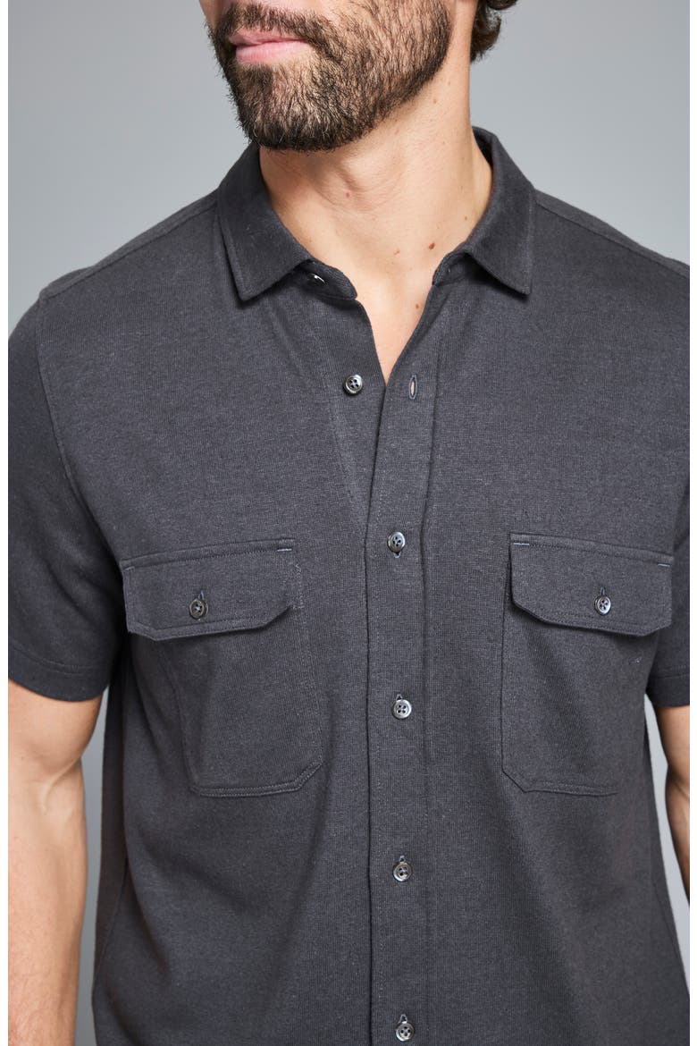 Hemp & Cotton Knit Short Sleeve Button-Up Shirt, Alternate, color, ASPHALT