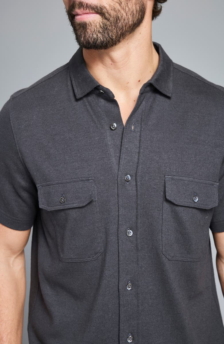 Billy Reid Hemp & Cotton Knit Short Sleeve Button-Up Shirt, Alternate, color, Asphalt