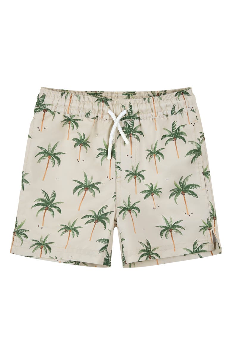 Petit Lem Kids' Palm Tree Print Swim Trunks, Main, color, Light Green