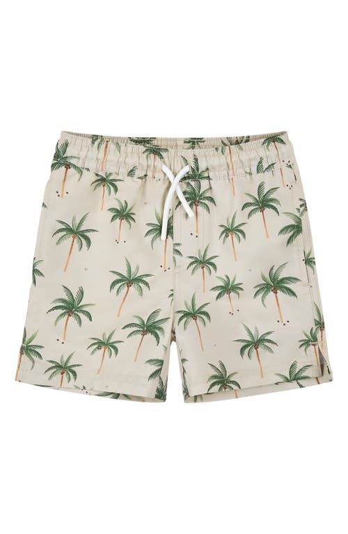 Petit Lem Kids' Palm Tree Print Swim Trunks In Neutral