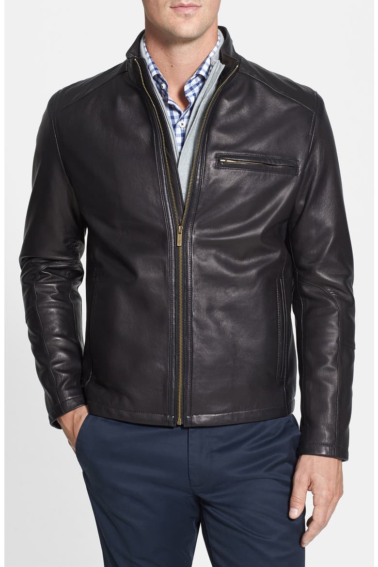 Lambskin Leather Moto Jacket, Main, color, BLACK