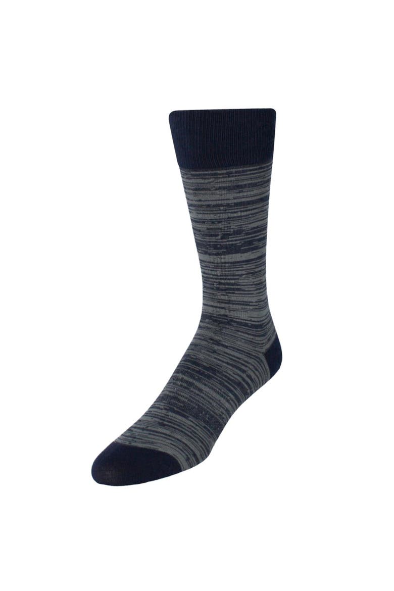 Marius Marled Patterned Mid-Calf Pima Cotton Socks, Main, color, Navy and Gray