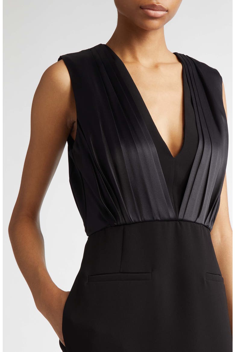 Vittor Pleated Overlay Sleeveless Cady Dress, Alternate, color, BLACK