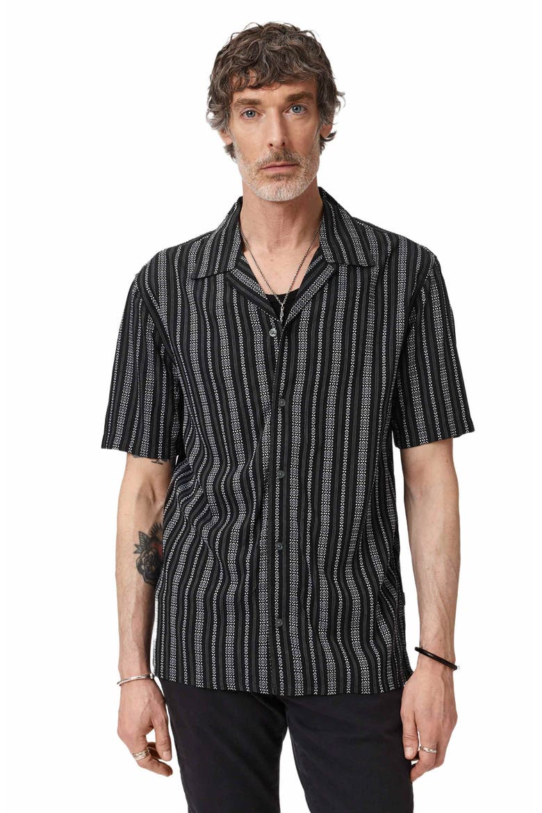 Dan Patterned Stripe Camp Shirt, Alternate, color, BLACK