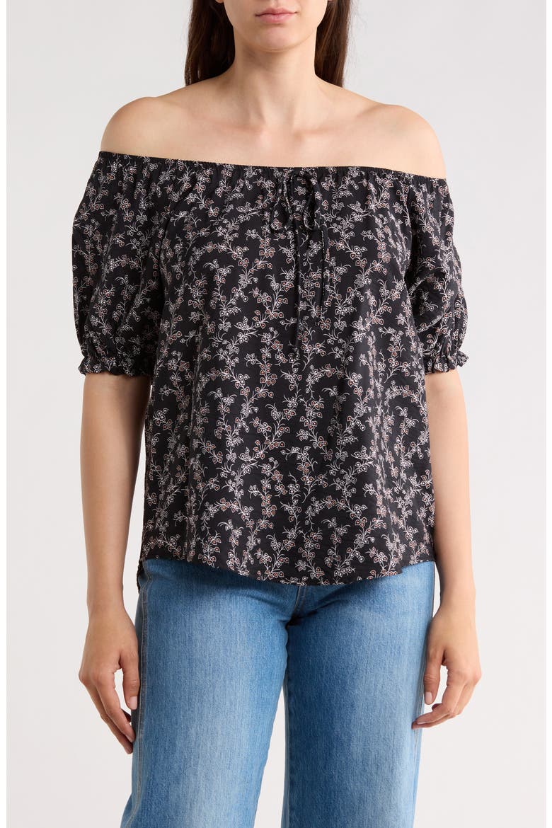 Floral Short Sleeve Top, Main, color, BLACK
