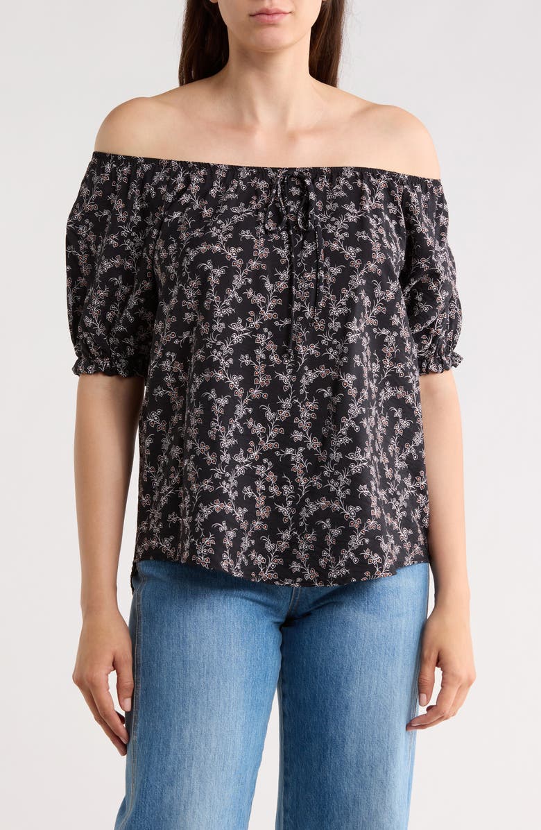 Renee C Floral Short Sleeve Top, Main, color, Black