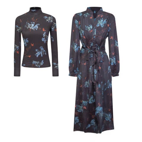 Midi Dress & Matching Top Button-Front Woven Set