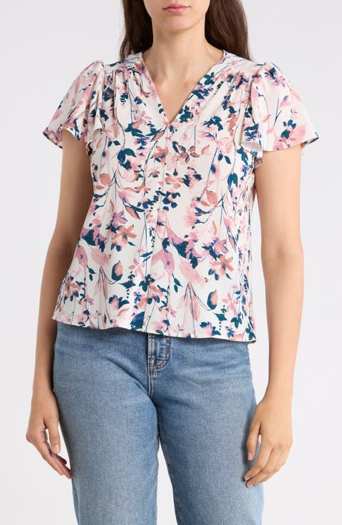 Floral Flutter Sleeve Top