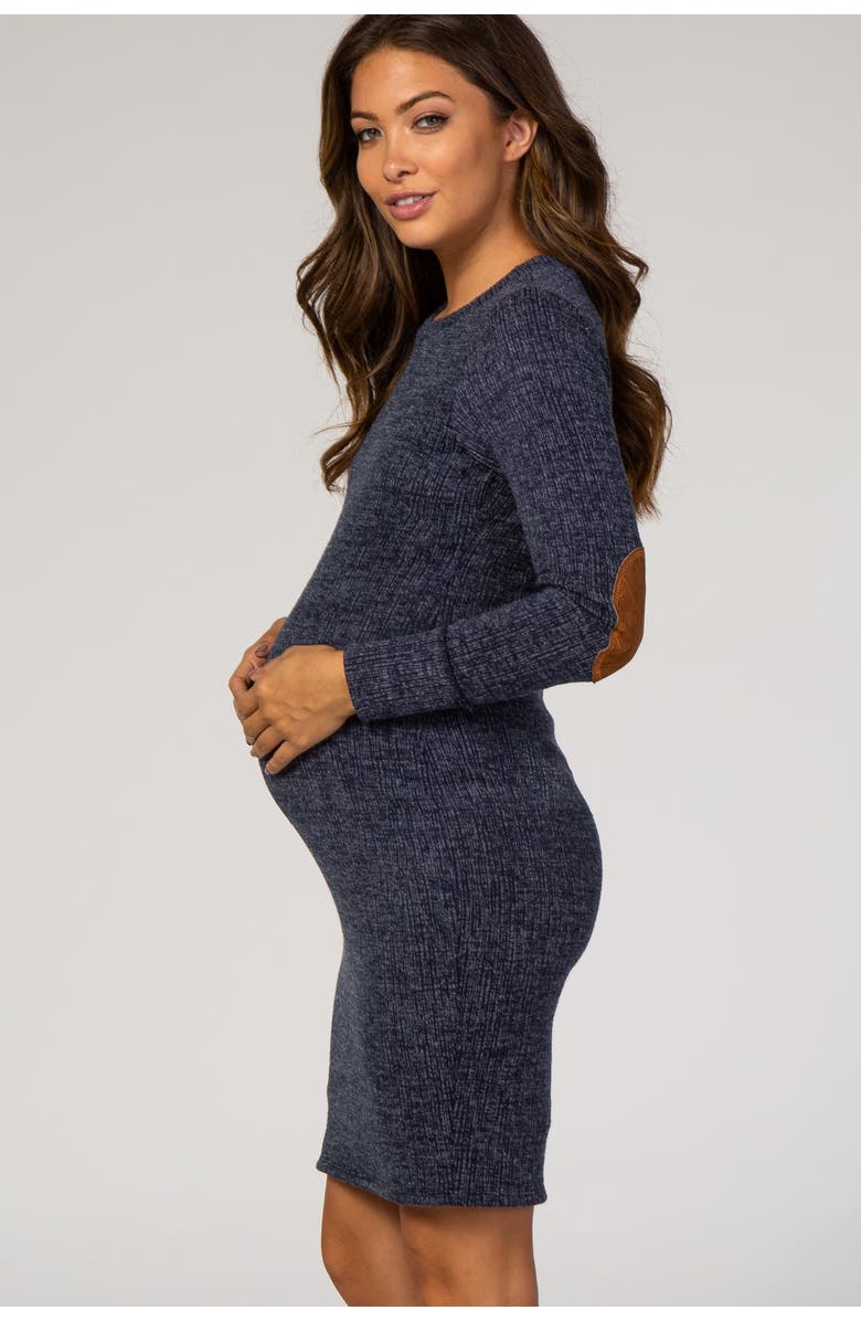 PinkBlush Suede Elbow Patch Sleeve Maternity Dress, Alternate, color, Navy Blue