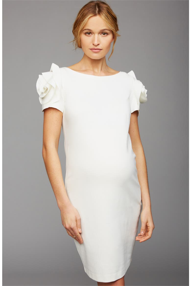 Salisburgo Rose Ruffle Maternity Sheath Dress, Alternate, color, WHITE
