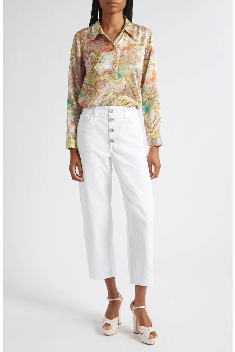 Tyler Paisley Silk Button-Up Top, Alternate, color, GREEN MULTI CLUSTER PAISLEY