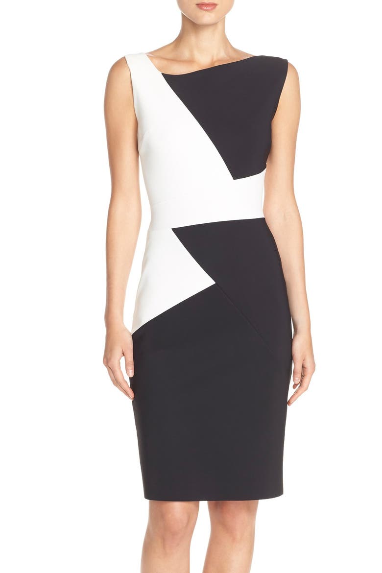 'Giustina' Colorblock Jersey Sheath Dress, Main, color, BLACK/ WHITE