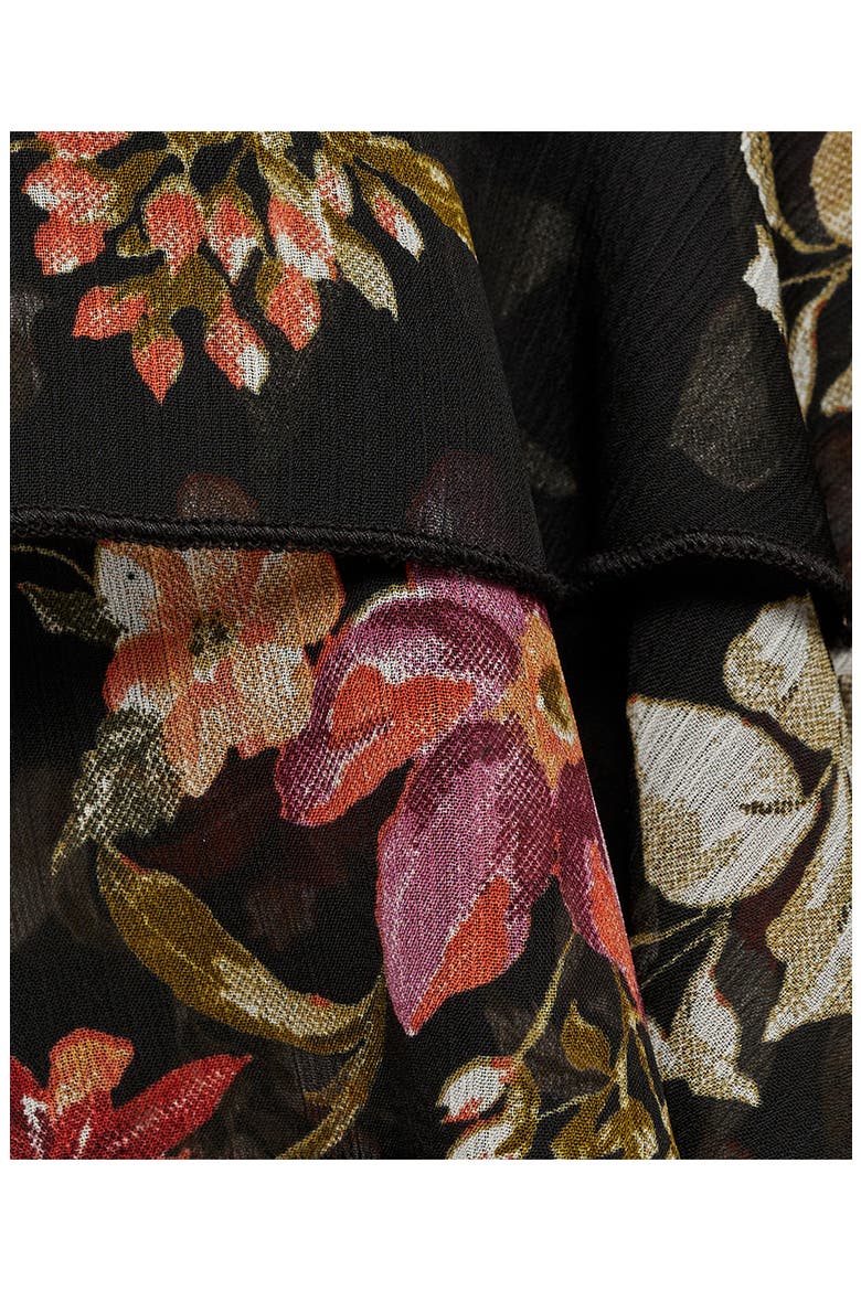 Floral Print Ruffle Shirt, Alternate, color, BLACK