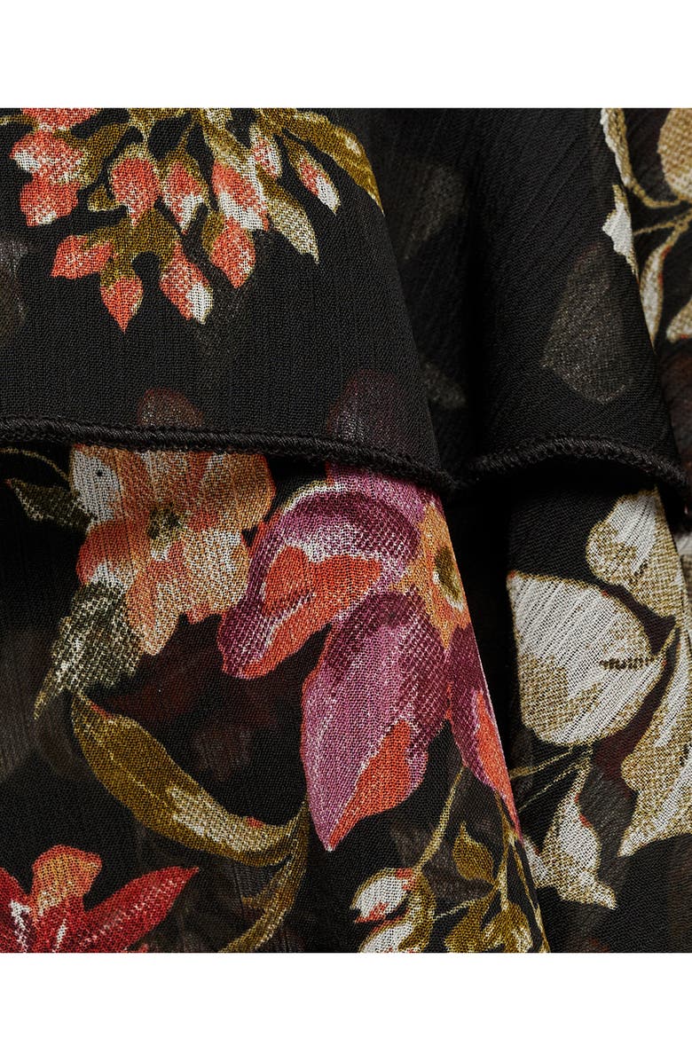 MANGO Floral Print Ruffle Shirt, Alternate, color, Black