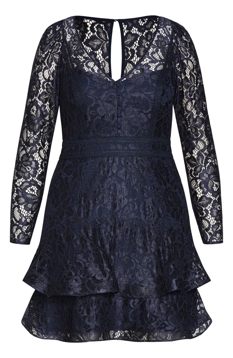 City Chic Lace Lover Long Sleeve Dress, Alternate, color, Navy