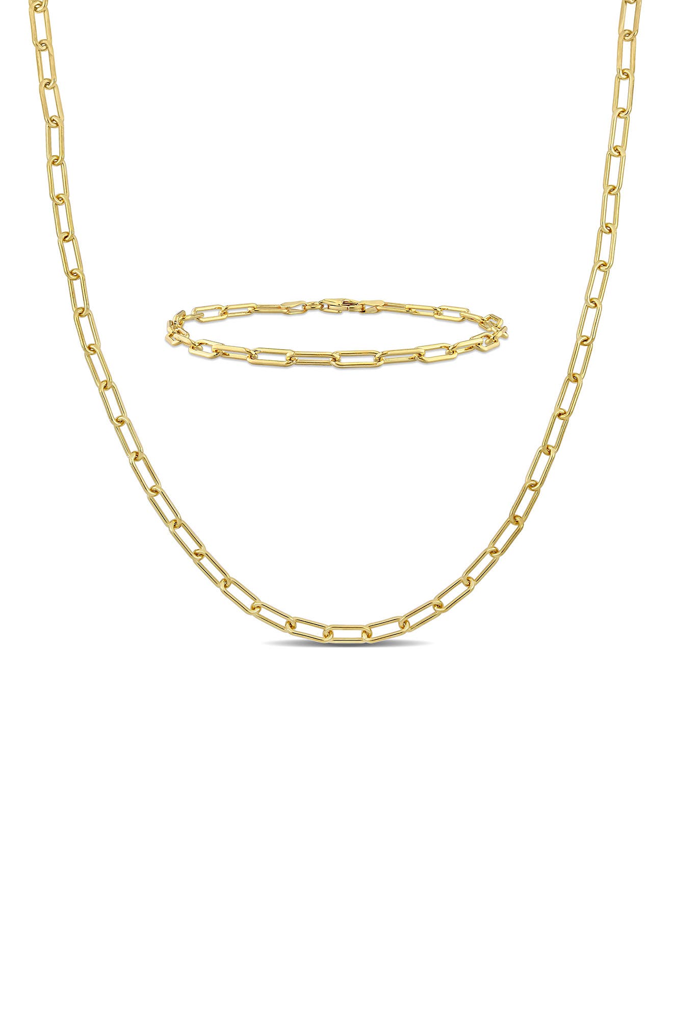 DELMAR Paper Clip Oval Link Chain Necklace & Bracelet Set, 3.5mm