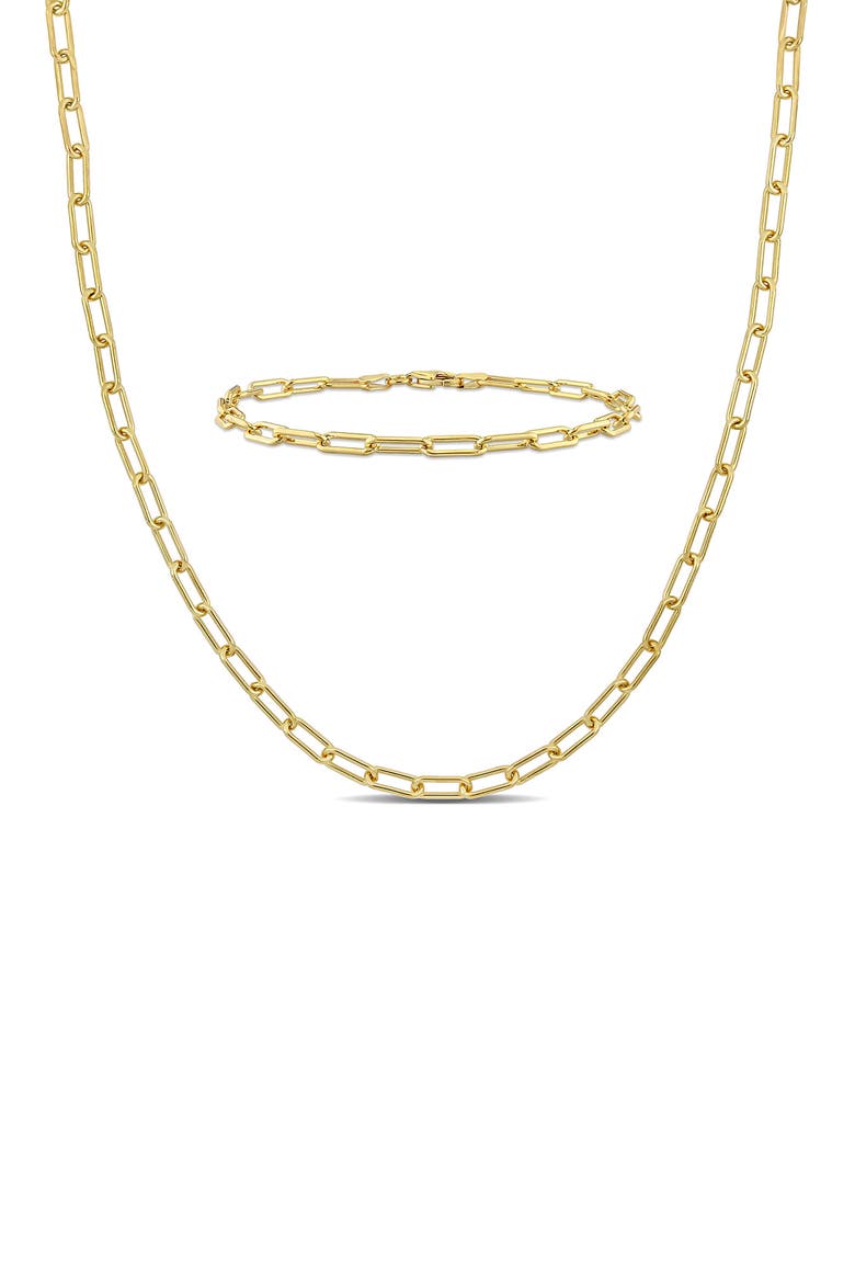 Paper Clip Oval Link Chain Necklace & Bracelet Set, 3.5mm, Main, color, YELLOW GOLD
