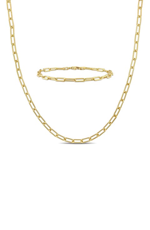Paper Clip Oval Link Chain Necklace & Bracelet Set, 3.5mm