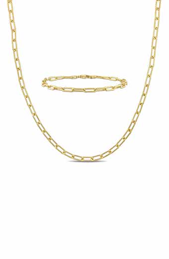Paper Clip Oval Link Chain Necklace & Bracelet Set, 3.5mm