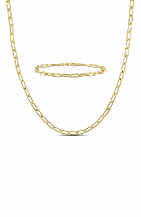 DELMAR Paper Clip Oval Link Chain Necklace & Bracelet Set, 3.5mm