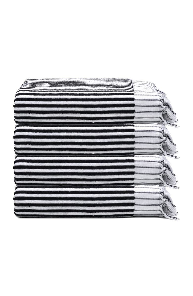Oliviera Home Stripes Turkish Cotton Terry Hand Towel Bundle, Main, color, Black